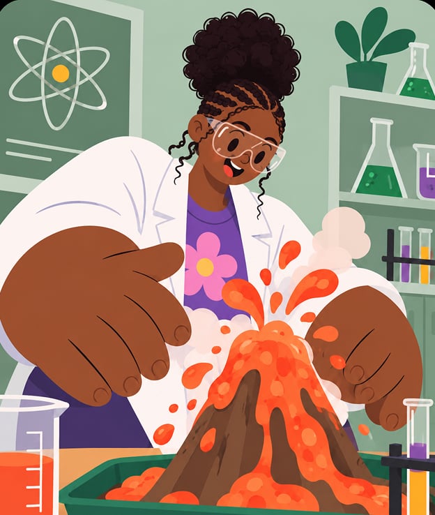 A girl running a volcano experiment in a science lab